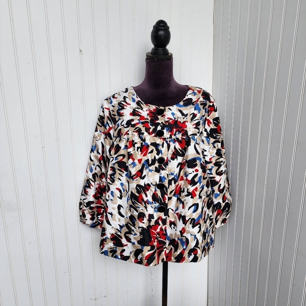 Bay Studio Career Blazer Jacket Women Black Red Lined 3/4 Sleeve Buttons Plus 2X